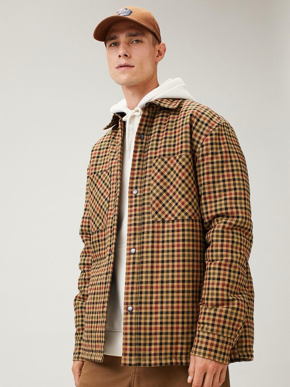 H&M Houndstooth Plaid Overshirt Shacket Shirt Padded Quilted Men’s Size M Medium
